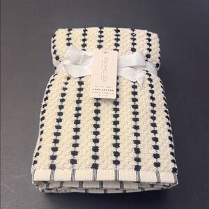 2pc RACHEL ZOE 100% Cotton Textured Bath Towel Set - LOTTI -CCNT MILK B - Blk/Wt